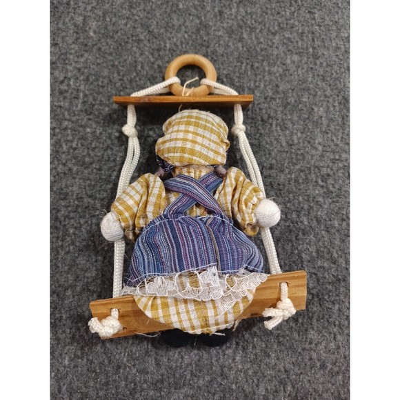 Vintage Porcelain Dolls Marionette Boy & Girl On A Wooden Swing Clown Doll - Picture 7 of 14